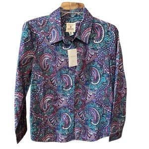 Vintage Appleseed’s Women's Paisley Button-Up Shirt Size 8P Purple Teal Retro
